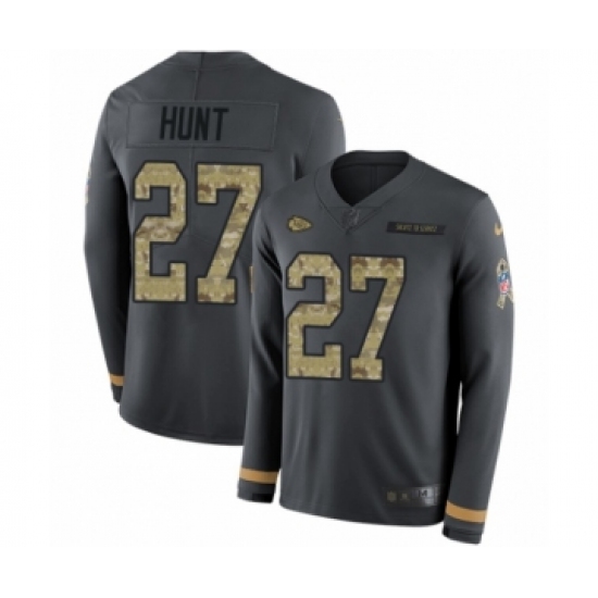 Men's Nike Kansas City Chiefs 27 Kareem Hunt Limited Black Salute to Service Therma Long Sleeve NFL Jersey