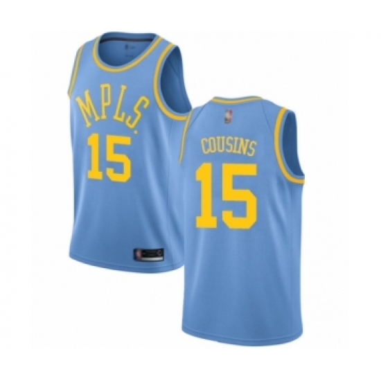 Men's Los Angeles Lakers 15 DeMarcus Cousins Authentic Blue Hardwood Classics Basketball Jersey