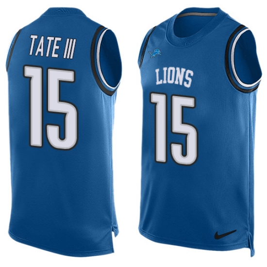 Men's Nike Detroit Lions 15 Golden Tate III Limited Light Blue Player Name & Number Tank Top NFL Jersey