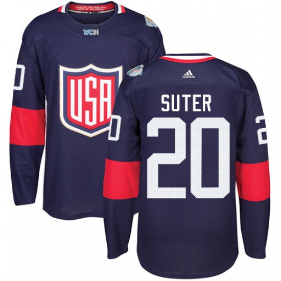 Men's Adidas Team USA 20 Ryan Suter Premier Navy Blue Away 2016 World Cup Ice Hockey Jersey