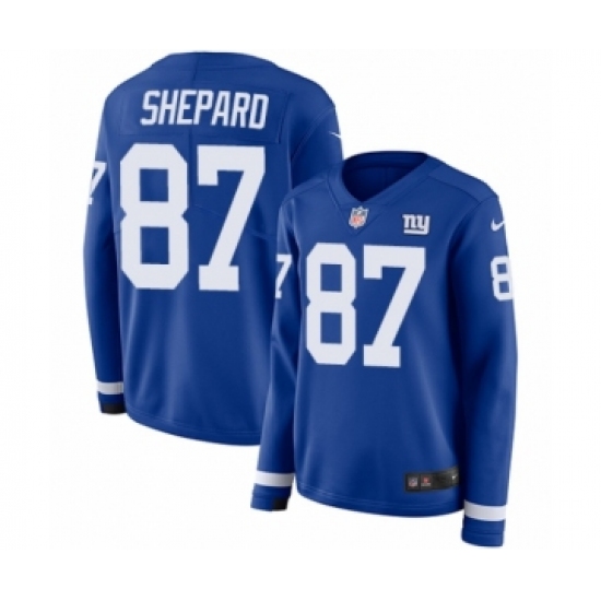 Women's Nike New York Giants 87 Sterling Shepard Limited Royal Blue Therma Long Sleeve NFL Jersey