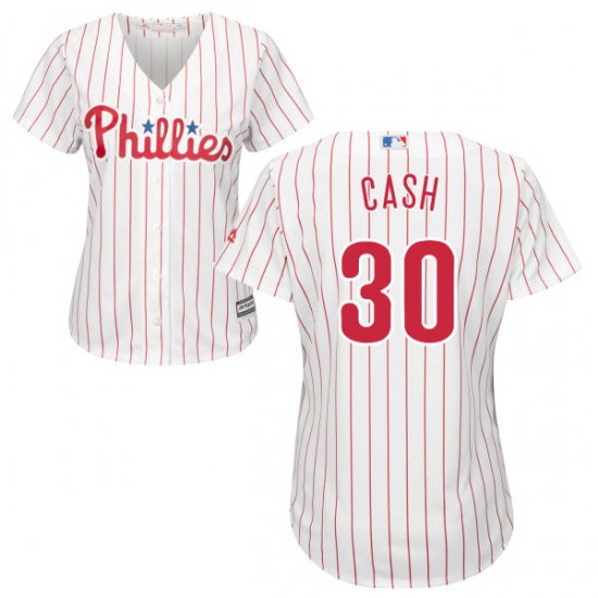 Women's Majestic Philadelphia Phillies 30 Dave Cash Authentic White/Red Strip Home Cool Base MLB Jersey