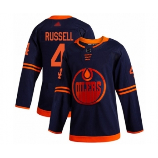 Men's Edmonton Oilers 4 Kris Russell Authentic Navy Blue Alternate Hockey Jersey