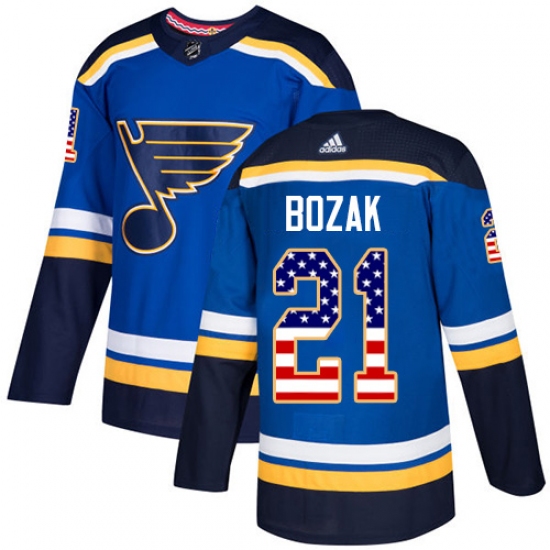 Youth Adidas St. Louis Blues 21 Tyler Bozak Authentic Blue USA Flag Fashion NHL Jersey