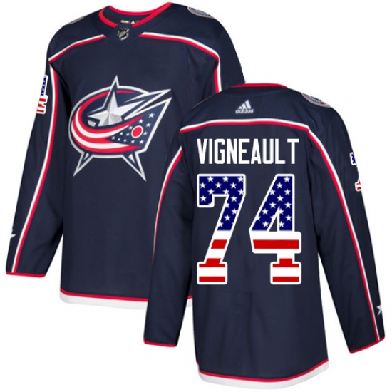 Youth Adidas Columbus Blue Jackets 74 Sam Vigneault Authentic Navy Blue USA Flag Fashion NHL Jersey