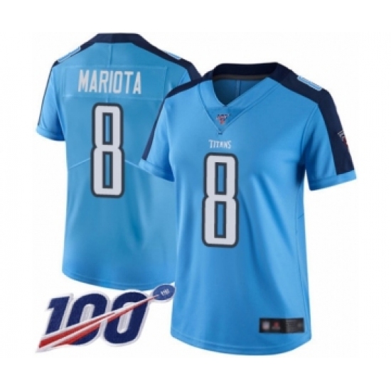 Women's Tennessee Titans 8 Marcus Mariota Limited Light Blue Rush Vapor Untouchable 100th Season Football Jersey