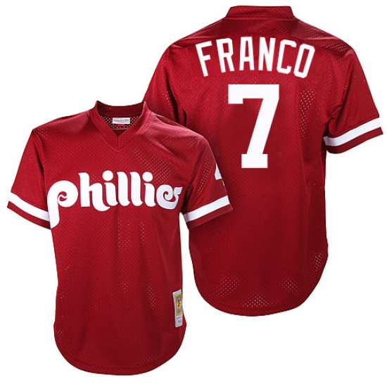 Men's Mitchell and Ness Philadelphia Phillies 7 Maikel Franco Authentic Red Throwback MLB Jersey