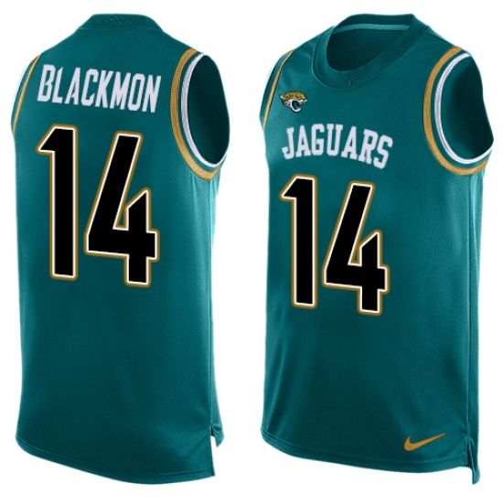 Men's Nike Jacksonville Jaguars 14 Justin Blackmon Limited Teal Green Player Name & Number Tank Top NFL Jersey