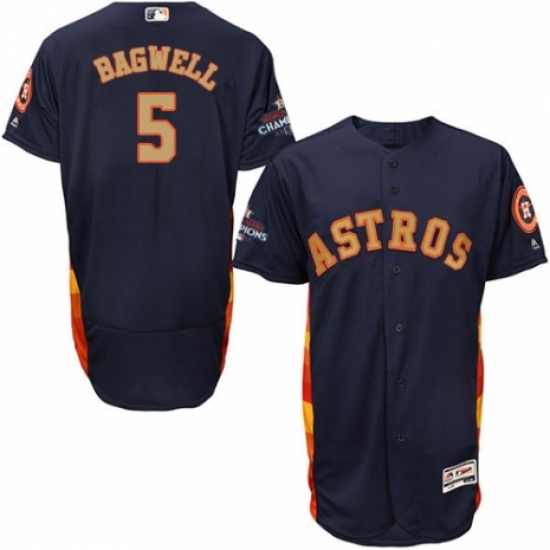 Men's Majestic Houston Astros 5 Jeff Bagwell Navy Blue Alternate 2018 Gold Program Flex Base Authentic Collection MLB Jersey