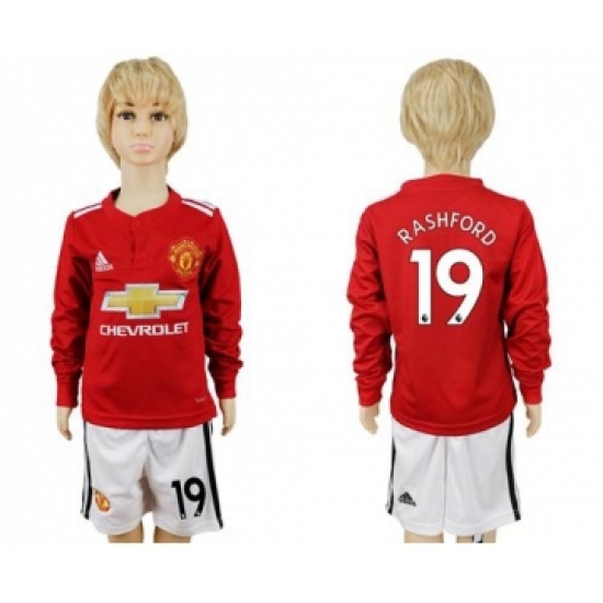 Manchester United 19 Rashford Home Long Sleeves Kid Soccer Club Jersey