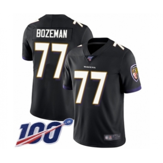 Youth Baltimore Ravens 77 Bradley Bozeman Black Alternate Vapor Untouchable Limited Player 100th Season Football Jersey