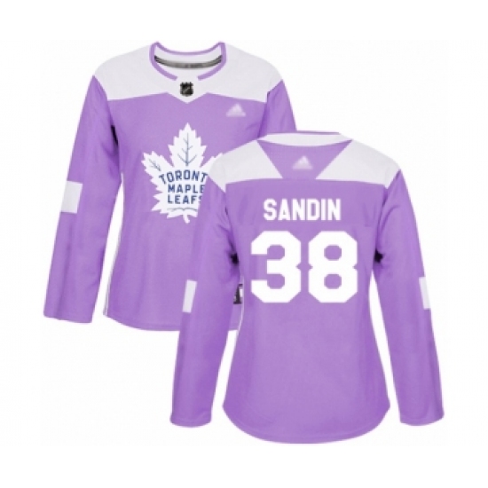 Women's Toronto Maple Leafs 38 Rasmus Sandin Authentic Purple Fights Cancer Practice Hockey Jersey