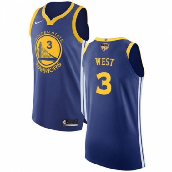 Men's Nike Golden State Warriors 3 David West Authentic Royal Blue Road 2018 NBA Finals Bound NBA Jersey - Icon Edition