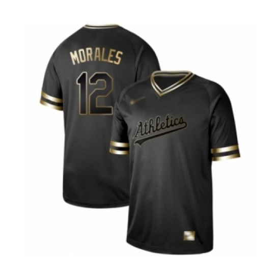 Men's Oakland Athletics 12 Kendrys Morales Authentic Black Gold Fashion Baseball Jersey