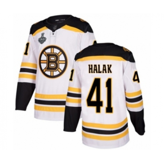 Men's Boston Bruins 41 Jaroslav Halak Authentic White Away 2019 Stanley Cup Final Bound Hockey Jersey