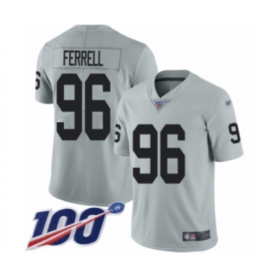 Men's Oakland Raiders 96 Clelin Ferrell Limited Silver Inverted Legend 100th Season Football Jersey