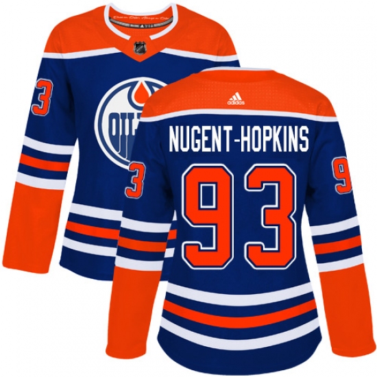 Women's Adidas Edmonton Oilers 93 Ryan Nugent-Hopkins Authentic Royal Blue Alternate NHL Jersey