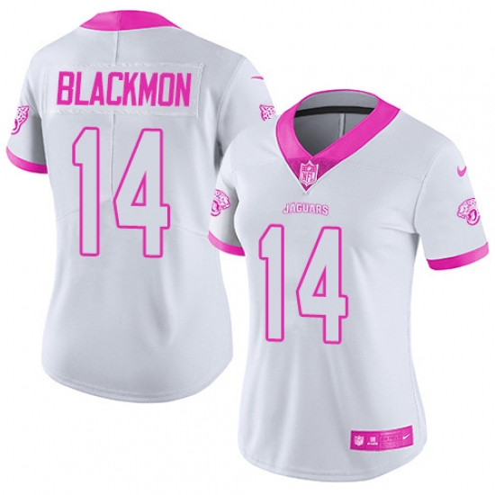 Women's Nike Jacksonville Jaguars 14 Justin Blackmon Limited White/Pink Rush Fashion NFL Jersey