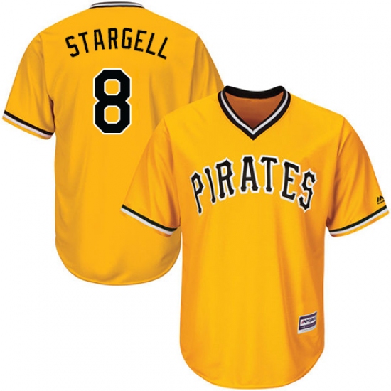 Men's Majestic Pittsburgh Pirates 8 Willie Stargell Replica Gold Alternate Cool Base MLB Jersey