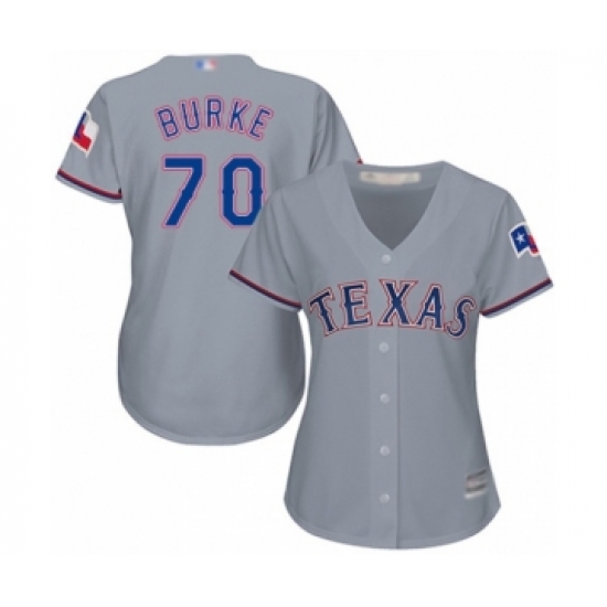 Women's Texas Rangers 70 Brock Burke Authentic Grey Road Cool Base Baseball Player Jersey