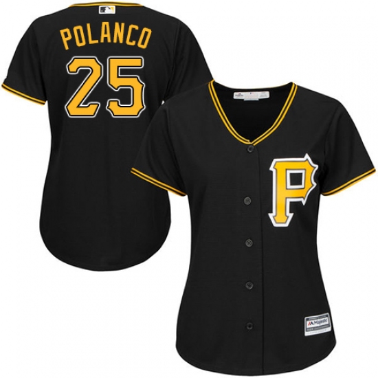 Women's Majestic Pittsburgh Pirates 25 Gregory Polanco Replica Black Alternate Cool Base MLB Jersey