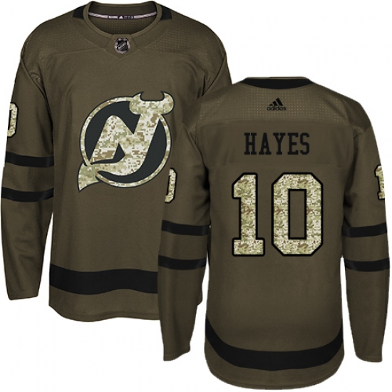 Youth Adidas New Jersey Devils 10 Jimmy Hayes Authentic Green Salute to Service NHL Jersey