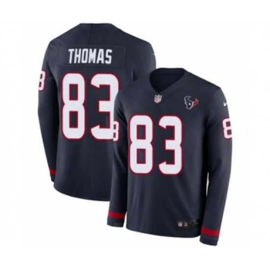 Men's Nike Houston Texans 83 Jordan Thomas Limited Navy Blue Therma Long Sleeve NFL Jersey