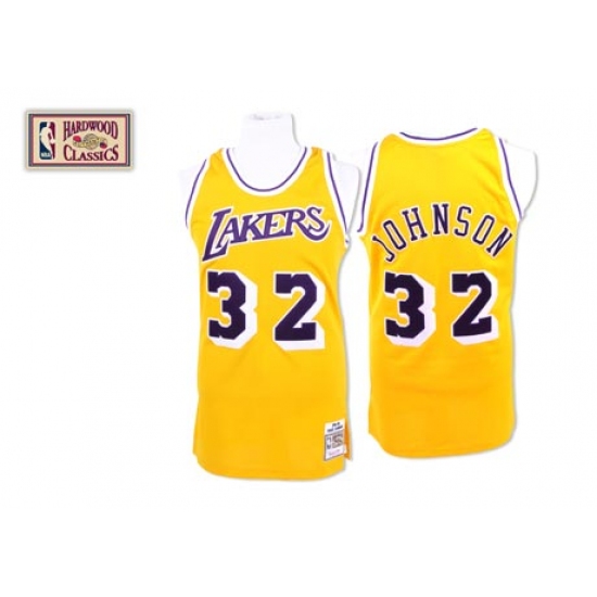 Men's Mitchell and Ness Los Angeles Lakers 32 Magic Johnson Swingman Gold Throwback NBA Jersey