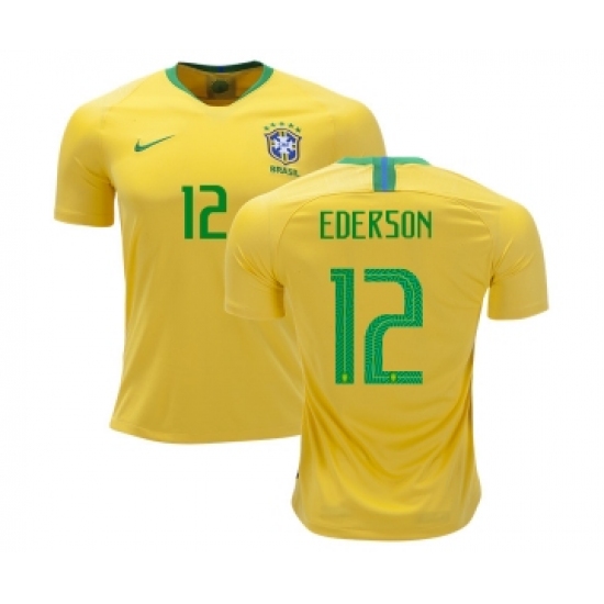 Brazil 12 Ederson Home Kid Soccer Country Jersey