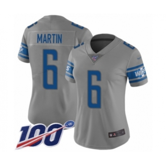 Women's Detroit Lions 6 Sam Martin Limited Gray Inverted Legend 100th Season Football Jersey