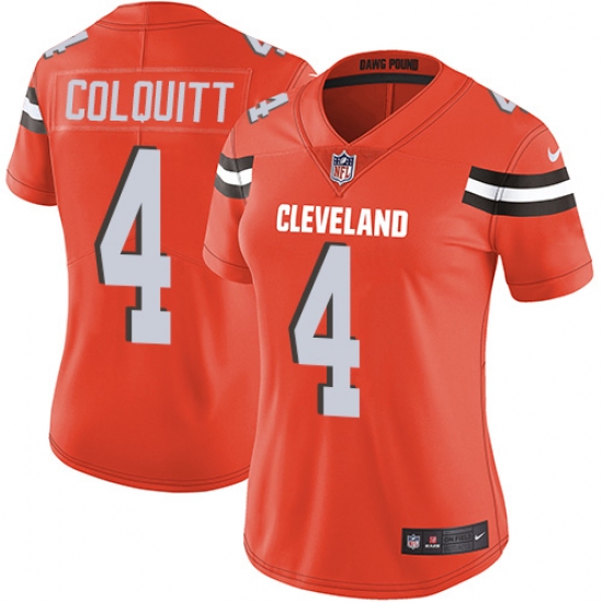 Women's Nike Cleveland Browns 4 Britton Colquitt Orange Alternate Vapor Untouchable Limited Player NFL Jersey