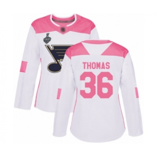 Women's St. Louis Blues 36 Robert Thomas Authentic White Pink Fashion 2019 Stanley Cup Final Bound Hockey Jersey