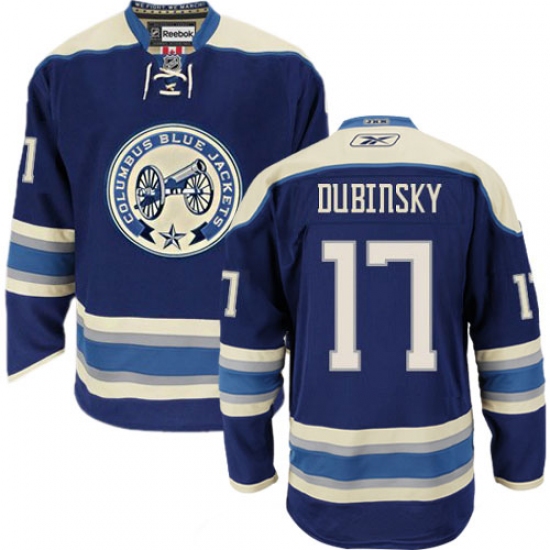 Women's Reebok Columbus Blue Jackets 17 Brandon Dubinsky Authentic Navy Blue Third NHL Jersey