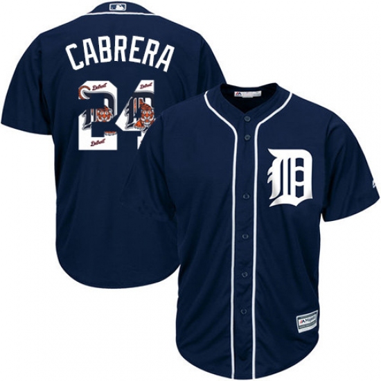 Men's Majestic Detroit Tigers 24 Miguel Cabrera Authentic Navy Blue Team Logo Fashion Cool Base MLB Jersey