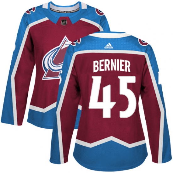 Women's Adidas Colorado Avalanche 45 Jonathan Bernier Premier Burgundy Red Home NHL Jersey