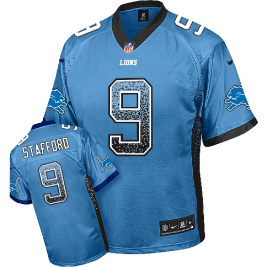 Men's Nike Detroit Lions 9 Matthew Stafford Elite Light Blue Drift Fashion NFL Jersey