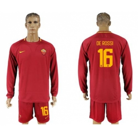 Roma 16 De Rossi Home Long Sleeves Soccer Club Jersey