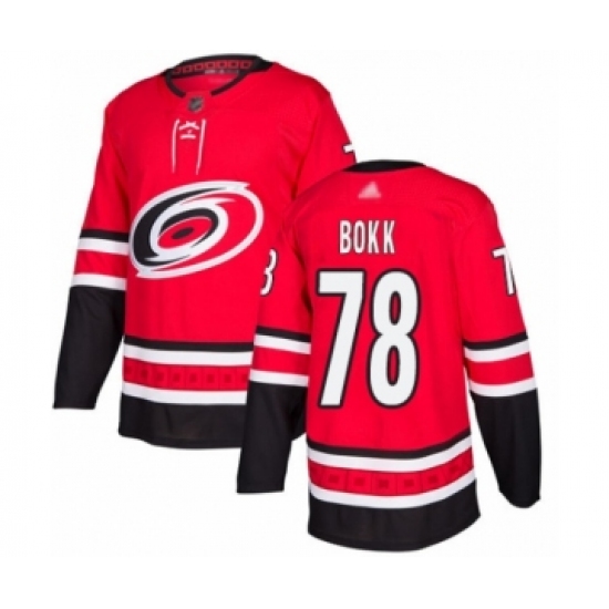 Men's Carolina Hurricanes 78 Dominik Bokk Authentic Red Home Hockey Jersey