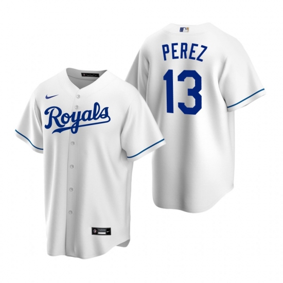 Men's Nike Kansas City Royals 13 Salvador Perez White Home Stitched Baseball Jersey