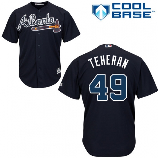 Youth Majestic Atlanta Braves 49 Julio Teheran Authentic Blue Alternate Road Cool Base MLB Jersey