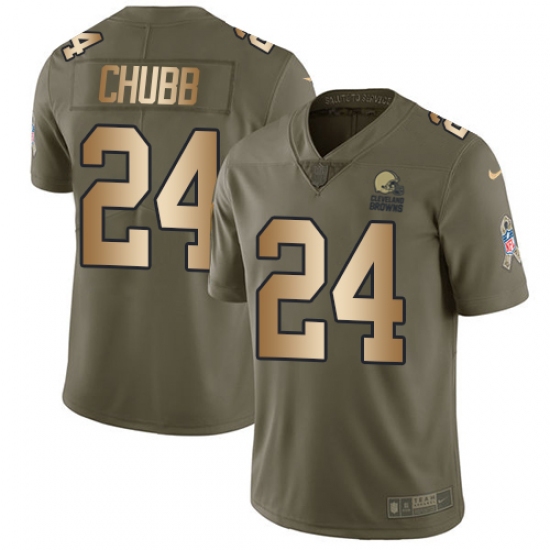 Men's Nike Cleveland Browns 24 Nick Chubb Limited Olive Gold 2017 Salute to Service NFL Jersey