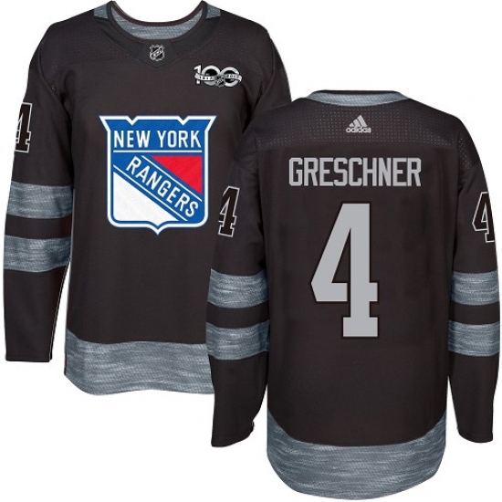 Men's Adidas New York Rangers 4 Ron Greschner Authentic Black 1917-2017 100th Anniversary NHL Jersey