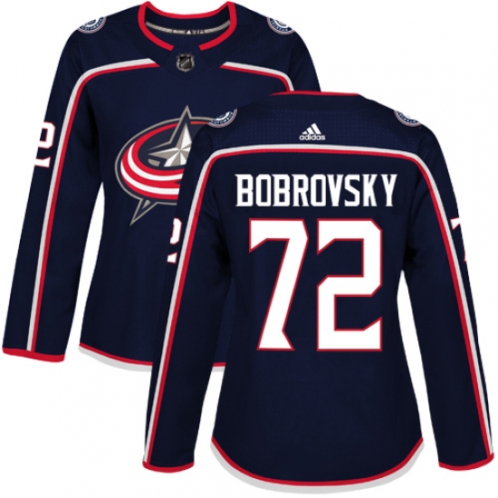 Women's Adidas Columbus Blue Jackets 72 Sergei Bobrovsky Authentic Navy Blue Home NHL Jersey