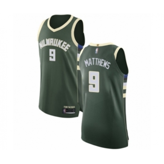 Men's Milwaukee Bucks 9 Wesley Matthews Authentic Green Basketball Jersey - Icon Edition