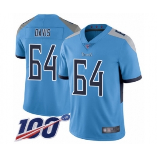 Youth Tennessee Titans 64 Nate Davis Light Blue Alternate Vapor Untouchable Limited Player 100th Season Football Jersey