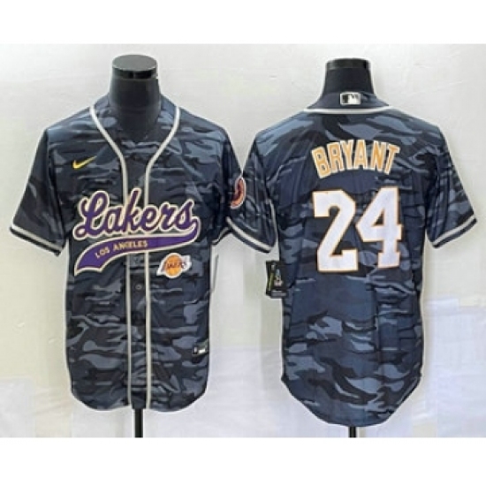 Men's Los Angeles Lakers 24 Kobe Bryant Black Camo Cool Base Stitched Baseball Jersey1