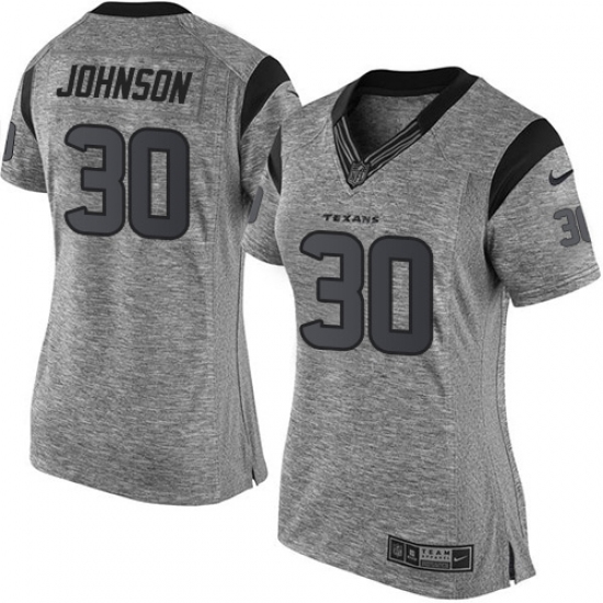 Women's Nike Houston Texans 30 Kevin Johnson Limited Gray Gridiron NFL Jersey