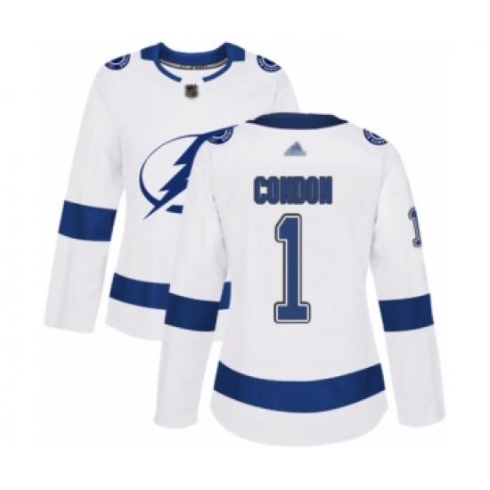 Women's Tampa Bay Lightning 1 Mike Condon Authentic White Away Hockey Jersey