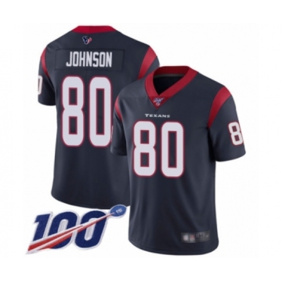 Men's Houston Texans 80 Andre Johnson Navy Blue Team Color Vapor Untouchable Limited Player 100th Season Football Jersey