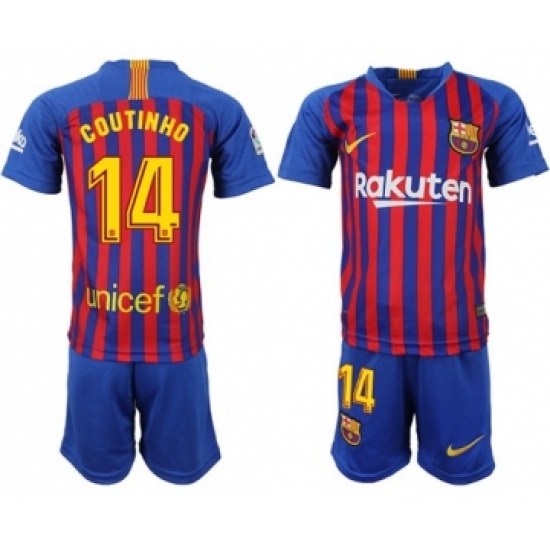 Barcelona 14 Coutinho Home Kid Soccer Club Jersey